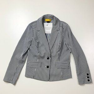 St. John Blazer Jacket Cotton Blend Seersucker Striped Blue White Nautical 10